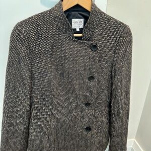 Armani Collezioni Grey Textured Wool Knit Asymmetrical Jacket - Size 6